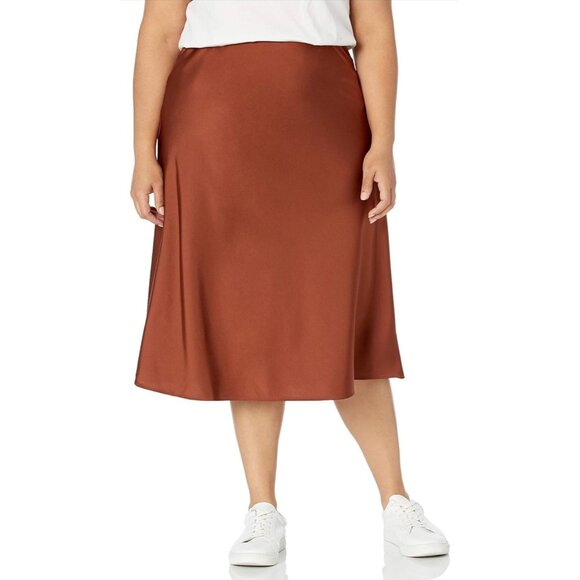 Womens Midi A-Line Slip Skirt In Rust Brown Satin Size M - Picture 4 of 4